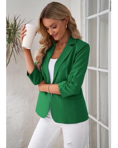 Women's Summer 3/4 Sleeve Blazer Jacket - Green