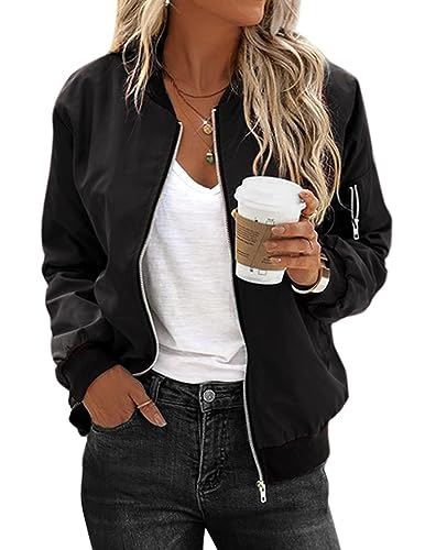 Zeagoo Women's Black Quilted Bomber Jacket, Large