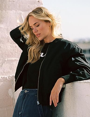 Zeagoo Women's Black Quilted Bomber Jacket, Large