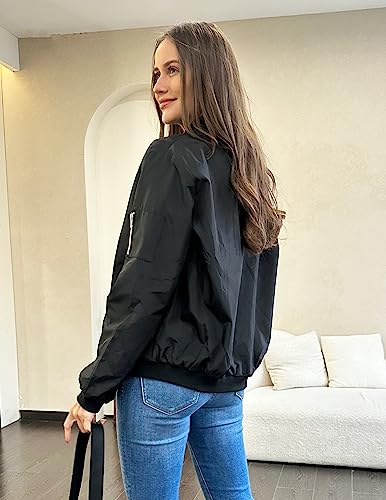 Zeagoo Women's Black Quilted Bomber Jacket, Large