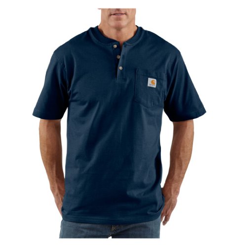Carhartt Men's Navy Pocket Henley Shirt, Large
