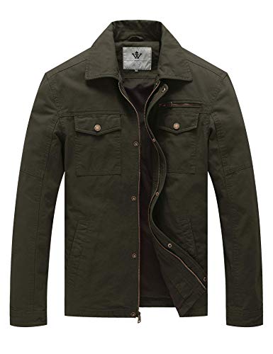 WenVen Men's Tactical Canvas Military Jacket Army Green