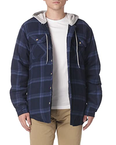 Wrangler Men's Hooded Quilted Flannel Jacket, Navy