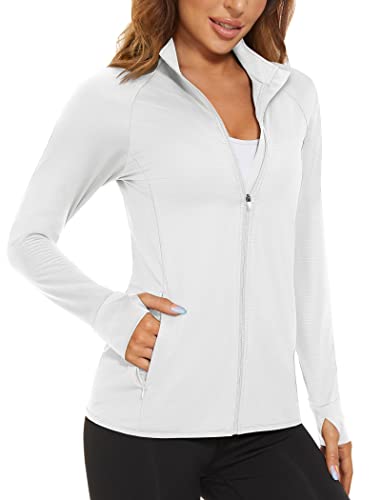 MAGCOMSEN Women's Lightweight Full Zip Jacket - White