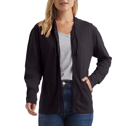 Hanes Women's Black Textured Full-Zip Hoodie