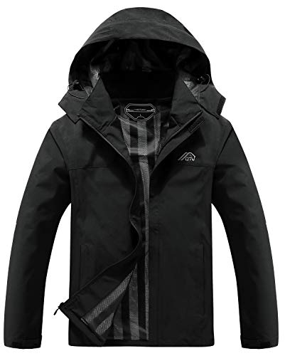 Men's Waterproof Hooded Rain Jacket - Black, XL