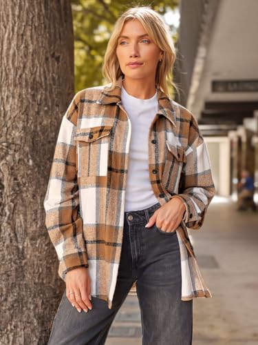 AUTOMET Women's Plaid Flannel Shacket Jacket