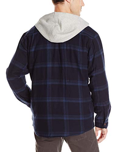 Wrangler Men's Hooded Quilted Flannel Jacket, Navy