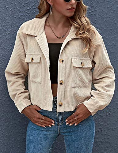 Gihuo Women's Cropped Corduroy Plaid Shacket