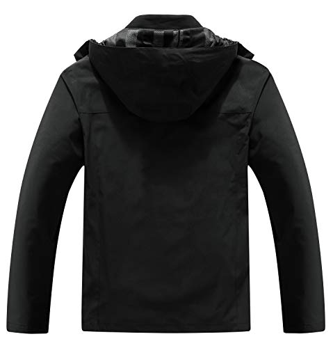 Men's Waterproof Hooded Rain Jacket - Black, XL