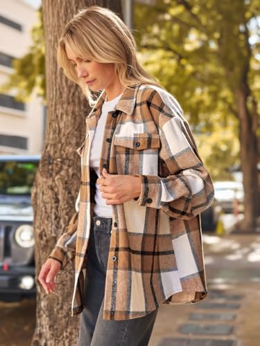 AUTOMET Women's Plaid Flannel Shacket Jacket