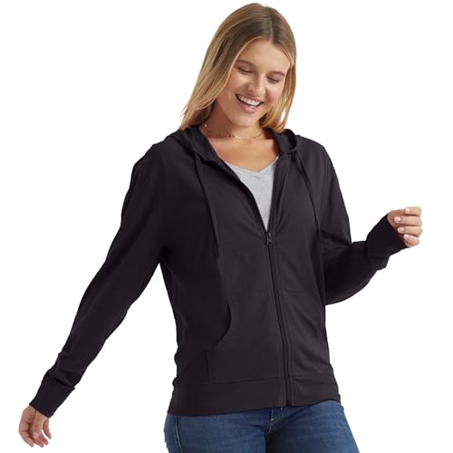 Hanes Women's Black Textured Full-Zip Hoodie