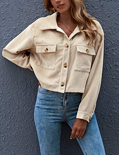 Gihuo Women's Cropped Corduroy Plaid Shacket