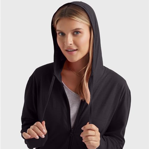 Hanes Women's Black Textured Full-Zip Hoodie
