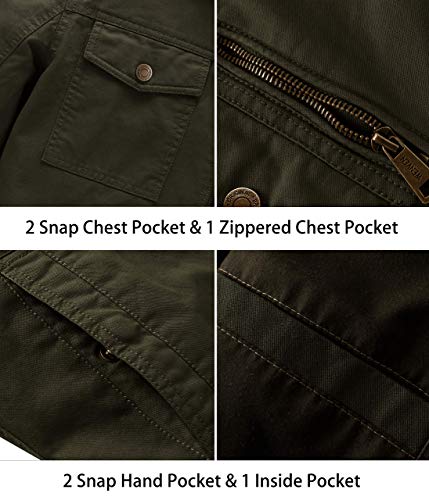 WenVen Men's Tactical Canvas Military Jacket Army Green