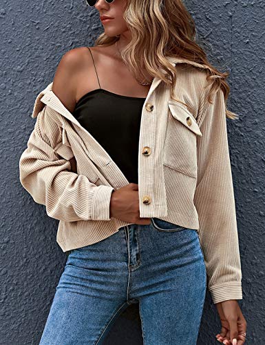 Gihuo Women's Cropped Corduroy Plaid Shacket