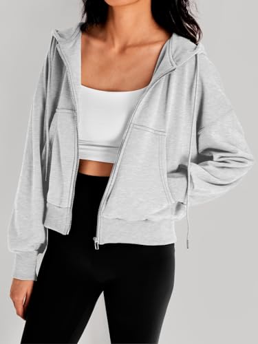 Trendy Grey Hoodies for Women - Cropped Zip Up