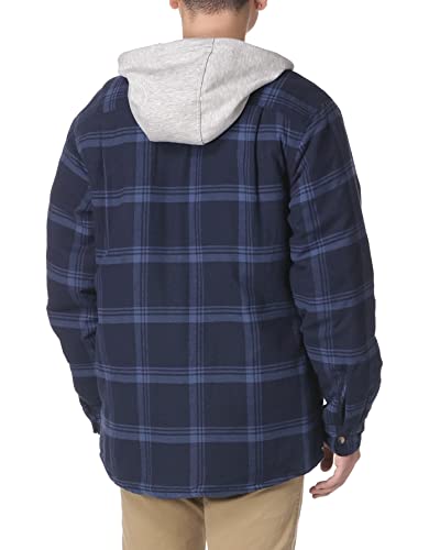Wrangler Men's Hooded Quilted Flannel Jacket, Navy