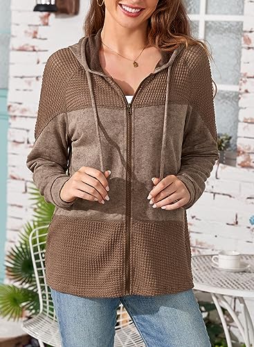 Waffle Stitch Contrast Zip-Up Sweatshirt for Women