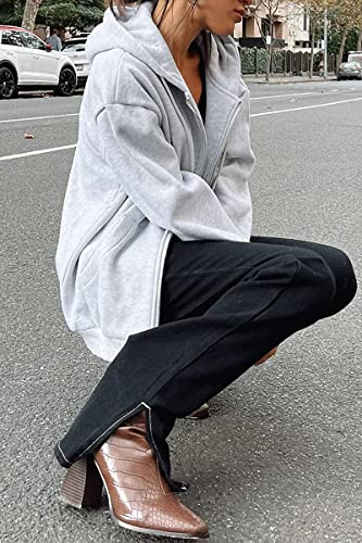 Oversized Fleece Hoodie Jacket with Pockets - Grey