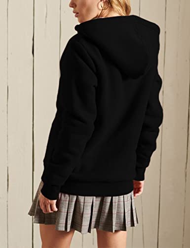 Yeokou Women's Black Sherpa Lined Hoodie Jacket