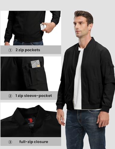 Men's Lightweight Windproof Bomber Jacket - Black XXXL