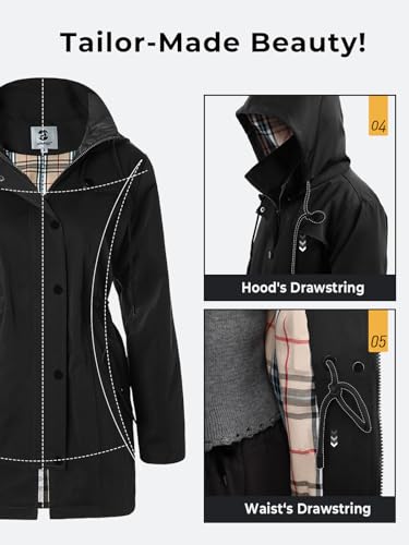 SaphiRose Women's Hooded Waterproof Rain Jacket