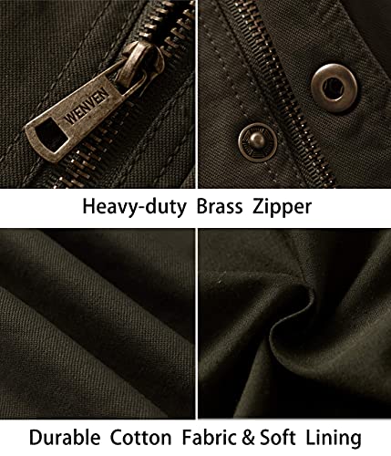 WenVen Men's Tactical Canvas Military Jacket Army Green