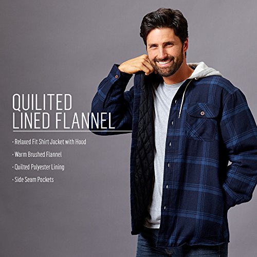 Wrangler Men's Hooded Quilted Flannel Jacket, Navy