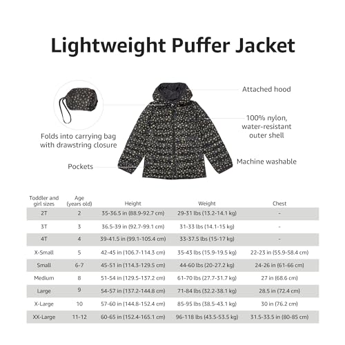 Girls' Lightweight Water-Resistant Packable Puffer Jacket - Pink
