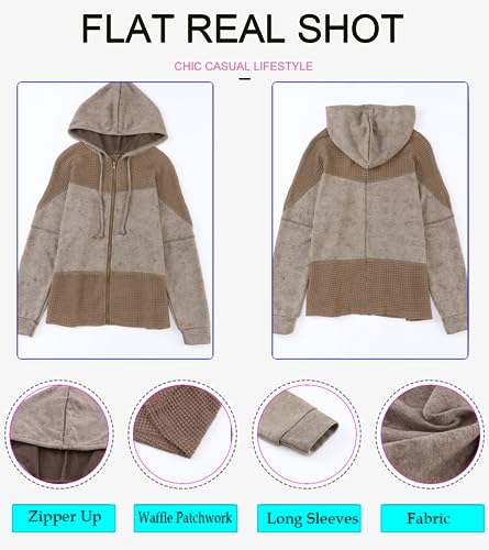 Waffle Stitch Contrast Zip-Up Sweatshirt for Women
