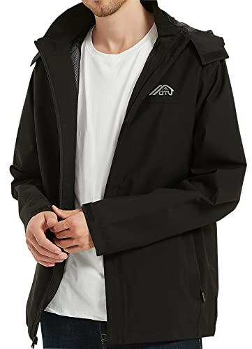 Men's Waterproof Hooded Rain Jacket - Black, XL
