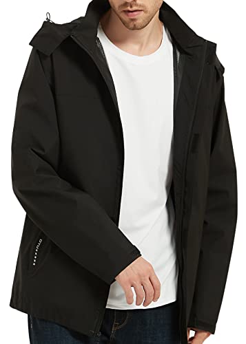Men's Waterproof Hooded Rain Jacket - Black, XL