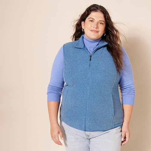 Women's Plus Size Sleeveless Fleece Vest - Blue