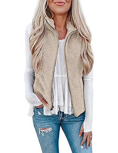 LOMON Women's Lightweight Sherpa Fleece Vest - Khaki