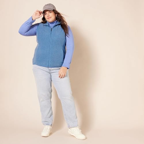 Women's Plus Size Sleeveless Fleece Vest - Blue