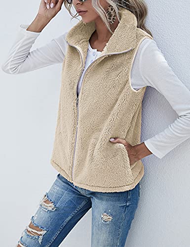 LOMON Women's Lightweight Sherpa Fleece Vest - Khaki