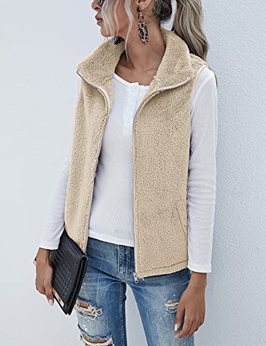 LOMON Women's Lightweight Sherpa Fleece Vest - Khaki