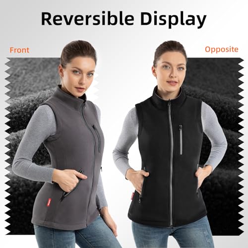 Women's Reversible Fleece Vest with Zipper Pockets