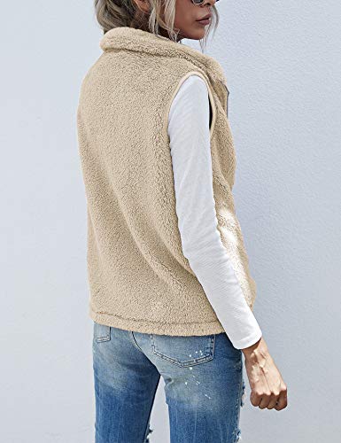 LOMON Women's Lightweight Sherpa Fleece Vest - Khaki