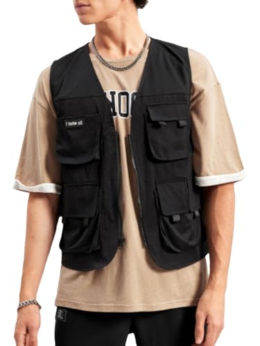 Men's Steampunk Cargo Vest Jacket - Black