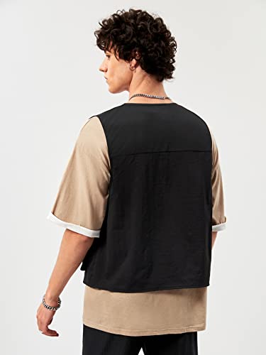 Men's Steampunk Cargo Vest Jacket - Black