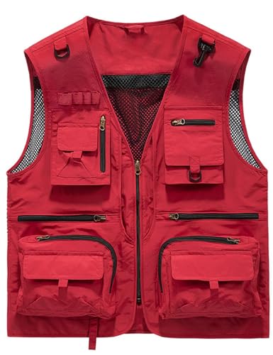 Men's Red Fishing Utility Vest with Pockets