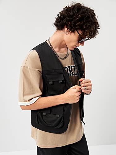 Men's Steampunk Cargo Vest Jacket - Black
