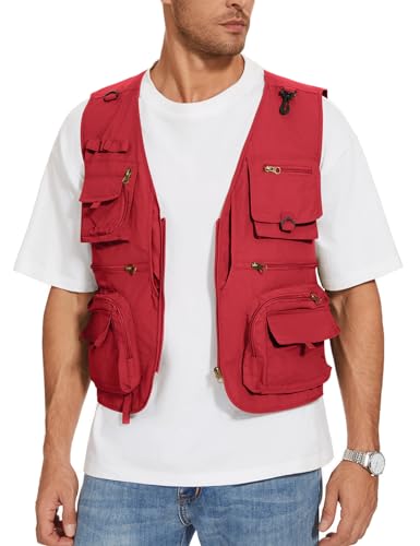 Men's Red Fishing Utility Vest with Pockets