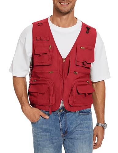Men's Red Fishing Utility Vest with Pockets