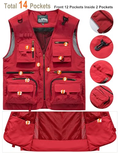 Men's Red Fishing Utility Vest with Pockets