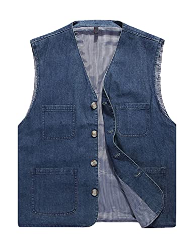 Men's Denim Utility Vest with Pockets - Blue