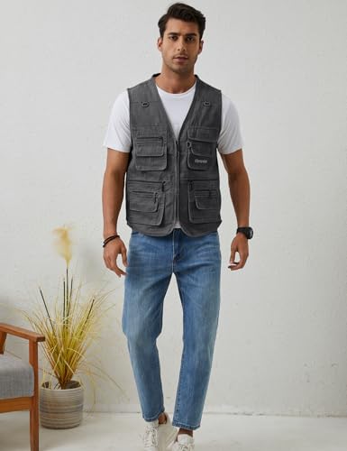 Men's Multi-Pocket Fishing Vest Jacket - Grey