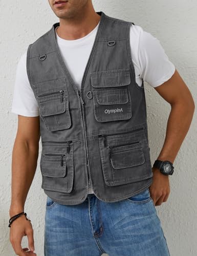 Men's Multi-Pocket Fishing Vest Jacket - Grey